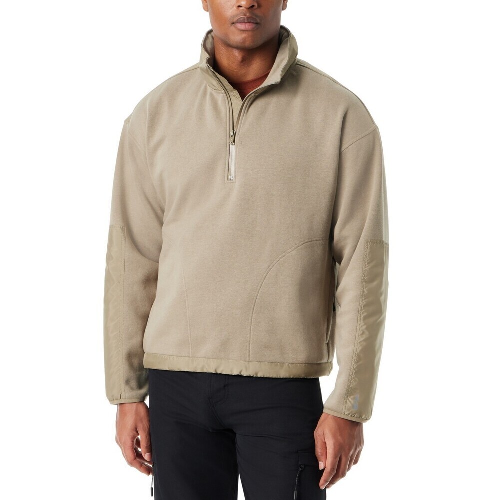 Bass Outdoor Sweatshirt Mens L Beige Convertible Hood Regular Fit 1/4 Zip FTS304